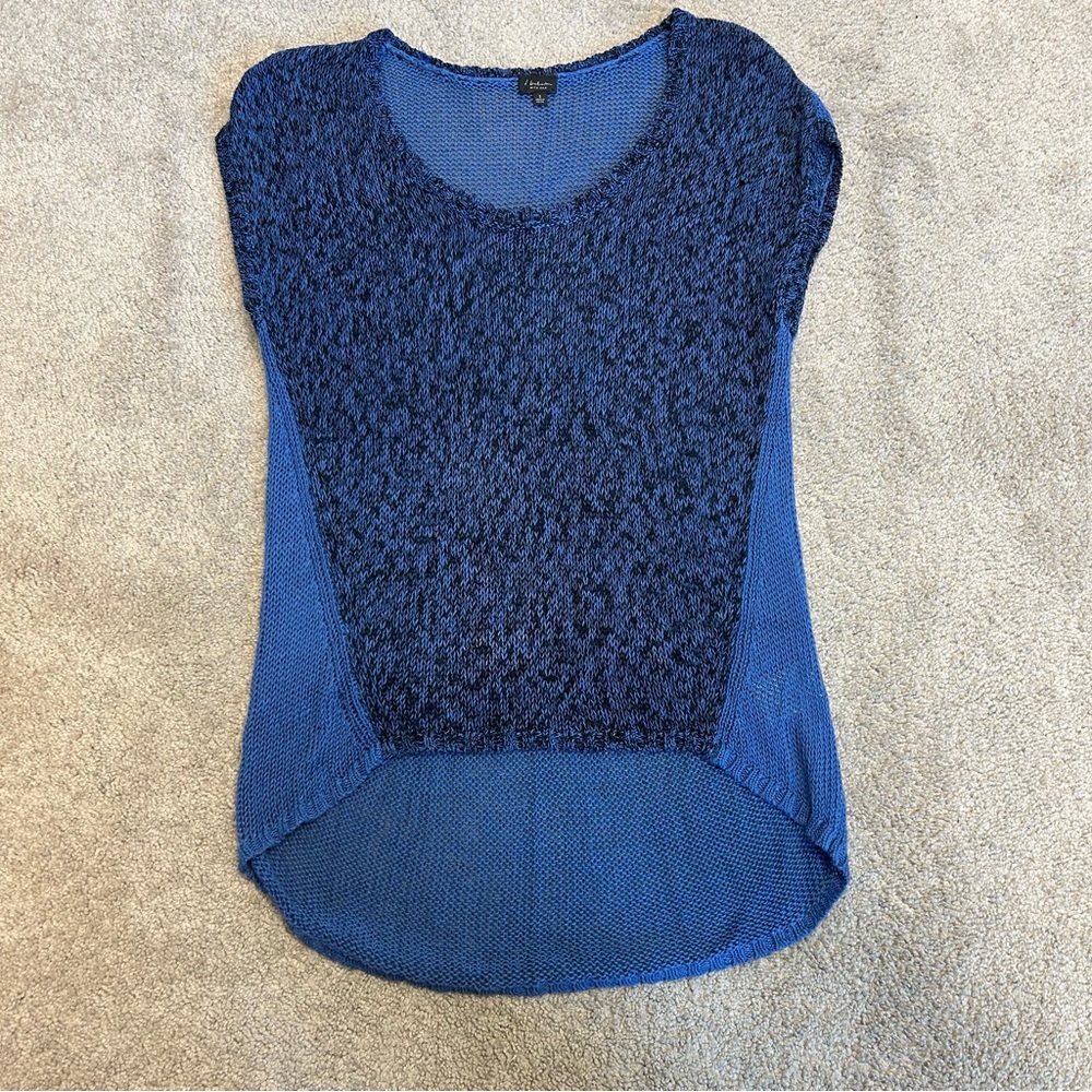 Aritzia T.Babaton blue black heathered knit short sleeve sweater linen silk Sz S - Picture 4 of 11